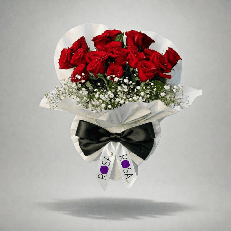 Elegant Bow-Adorned Rose Bouquet - Sophisticated Birthday & Anniversary Gift in Nairobi