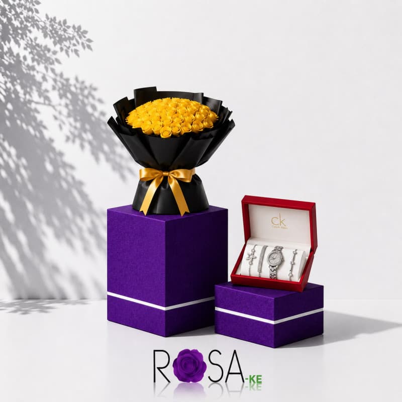 Luxury Yellow Rose Bouquet with Women's Watch Gift Nairobi