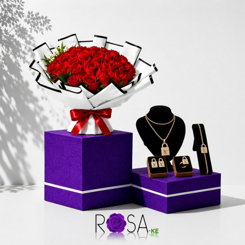 Luxury Red Rose Bouquet with Women's Jewelry Gift Set