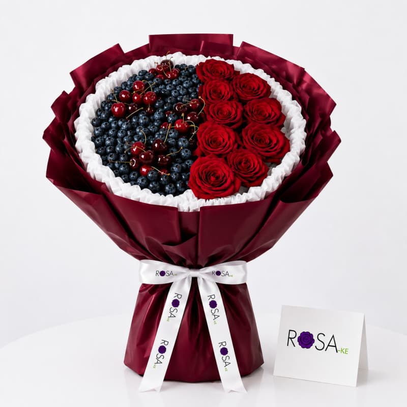 Royal Black Grape Cherry and Red Rose Luxury Bouquet | ROSA-KE